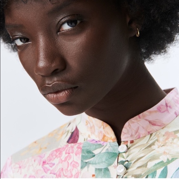 NWT. Zara Linen Blend Floral Print Mini Dress. Size M. - Picture 5 of 9